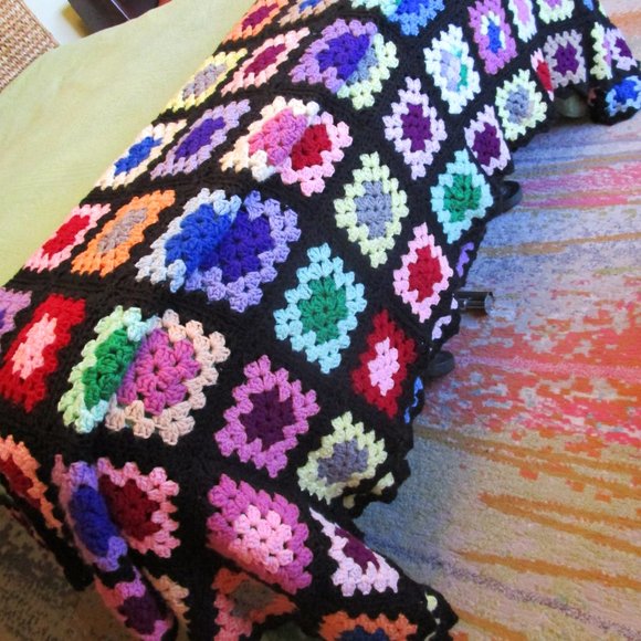 Huge Granny Squares Hand Crochet Afghan Bedspread Blanket Wool - Picture 9 of 12